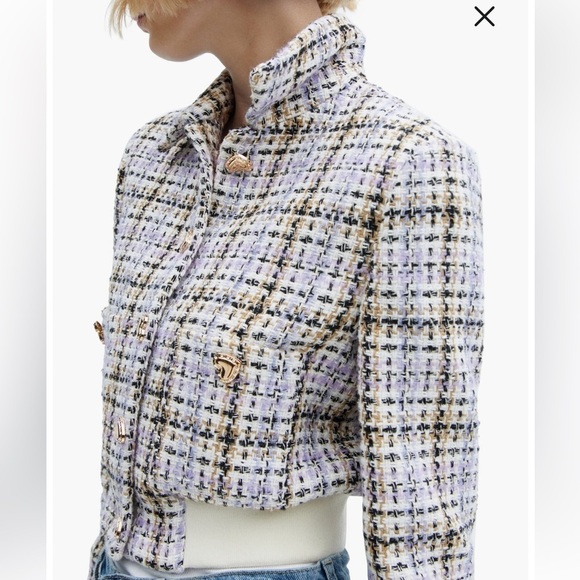 MANGO NWT TWEED CROP BOMBER JACKET - Picture 4 of 7